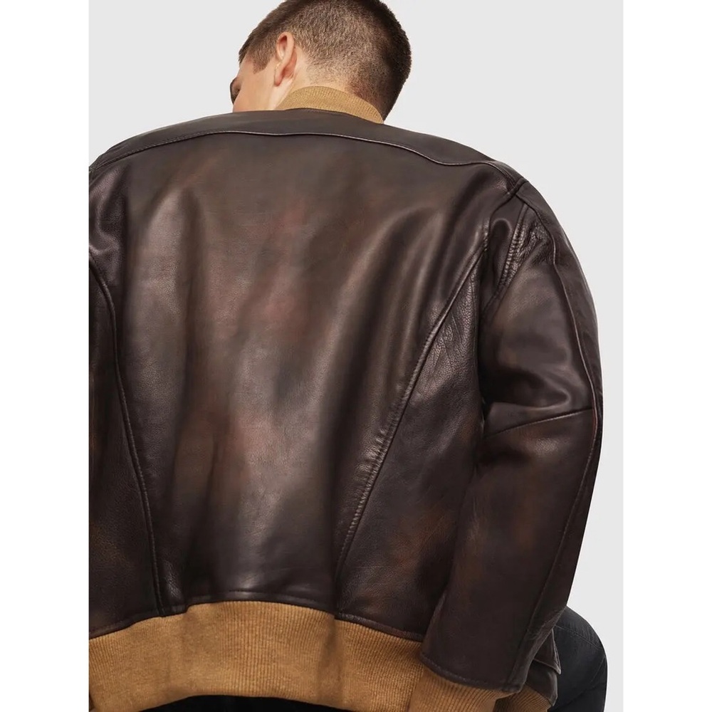 Diesel L-OIUKI Leather Bomber Jacket brown - Picture 13 of 15